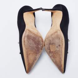 Pre Owned Manolo Blahnik Black Satin Borlak Crystal Embellished Pointed Toe Pumps Size 36.5