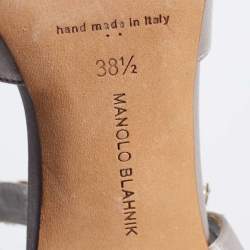 Pre Owned Manolo Blahnik Grey Crystal Embellished Satin Lurum Mule Sandals Size 38.5