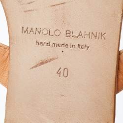 Pre Owned Manolo Blahnik Beige Leather Embellished Thong Flats Size 40