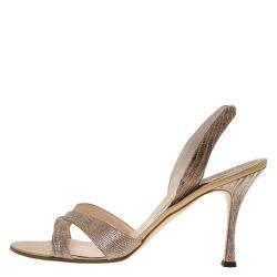 مملوكة مسبقًا Manolo Blahnik Brown Lizard Emboss Leather Callasli Slingback Sandals Size 40