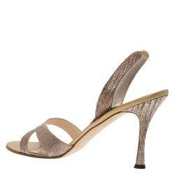 مملوكة مسبقًا Manolo Blahnik Brown Lizard Emboss Leather Callasli Slingback Sandals Size 40