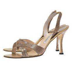 مملوكة مسبقًا Manolo Blahnik Brown Lizard Emboss Leather Callasli Slingback Sandals Size 40