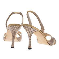 مملوكة مسبقًا Manolo Blahnik Brown Lizard Emboss Leather Callasli Slingback Sandals Size 40