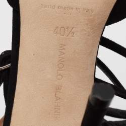 Pre Owned Manolo Blahnik Black Suede Strappy Ankle Cuff Pointed Toe Sandals Size 40.5