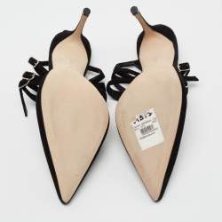 Pre Owned Manolo Blahnik Black Suede Strappy Ankle Cuff Pointed Toe Sandals Size 40.5