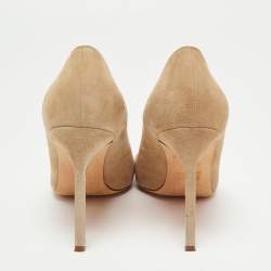 Pre Owned حذاء كعب عالي مانولو بلانيك بيبونتا سويدي و جلد بيج/وردي مقدمة وردية مقاس 38