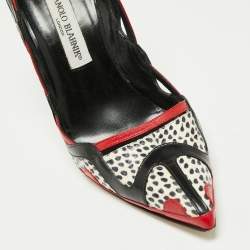 Pre Owned Manolo Blahnik Multicolor Python And Leather Pointed Toe Pumps Size 38