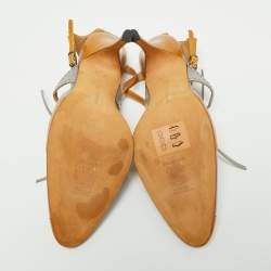 Pre Owned Manolo Blahnik Grey/Brown Leather Ankle Strap Sandals Size 38