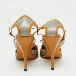 Pre Owned Manolo Blahnik Grey/Brown Leather Ankle Strap Sandals Size 38