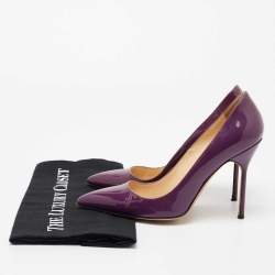 Pre Owned Manolo Blahnik Purple Patent Leather BB Pointed Toe Pumps Size 36.5