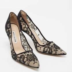 Pre Owned حذاء كعب عالي مانولو بلانيك بي بي دانتيل أسود مقاس 40