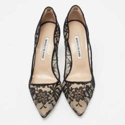 Pre Owned حذاء كعب عالي مانولو بلانيك بي بي دانتيل أسود مقاس 40