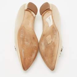 Pre Owned Manolo Blahnik Beige Satin Lurum Embellished Ballet Flats Size 38.5