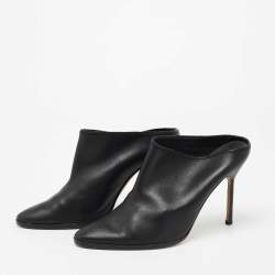 Pre Owned Manolo Blahnik Black Leather Mules Size 37.5