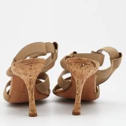 Manolo Blahnik Beige Grosgrain Slingback Sandals Size 37.5