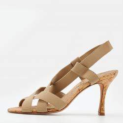 Manolo Blahnik Beige Grosgrain Slingback Sandals Size 37.5