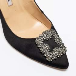 Pre Owned Manolo Blahnik Black Satin Hangisi Pumps Size 40.5