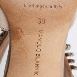 Manolo Blahnik Champagne Satin Lurum Sandals Size 38
