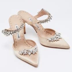 Manolo Blahnik Champagne Satin Lurum Sandals Size 38