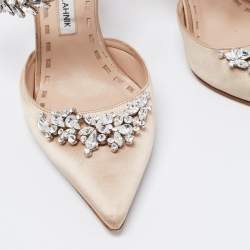 Manolo Blahnik Champagne Satin Lurum Sandals Size 38