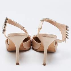 Manolo Blahnik Champagne Satin Lurum Sandals Size 38