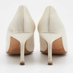 Pre Owned حذاء كعب عالي مانولو بلانيك هانغيسي ساتان كريمي مزخرف كريستال مقاس 38