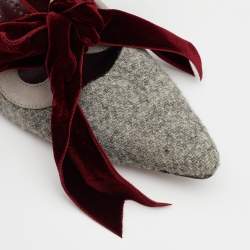 Pre Owned  Manolo Blahnik Grey/Burgundy Tweed And Velvet Bow Serba Pumps Size 39.5