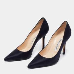 Pre Owned Manolo Blahnik Black Satin Pointed Toe Pumps Size 36
