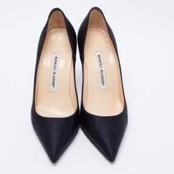 Pre Owned Manolo Blahnik Black Satin Pointed Toe Pumps Size 36