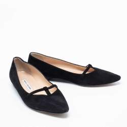 Pre Owned Manolo Blahnik Black Suede Ballet Flats Size 38.5
