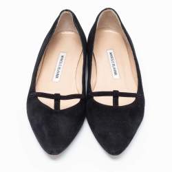 Pre Owned Manolo Blahnik Black Suede Ballet Flats Size 38.5