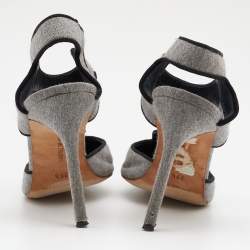 Pre Owned حذاء كعب عالي مانولو بلانيك قماش رصاصي مقدمة مدببة مقاس 39.5