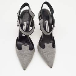 Pre Owned حذاء كعب عالي مانولو بلانيك قماش رصاصي مقدمة مدببة مقاس 39.5