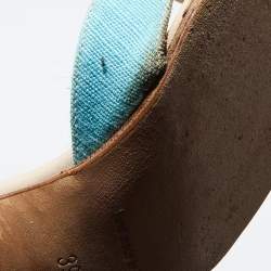 Manolo Blahnik Blue Canvas Button Strappy Slide Sandals Size 39.5