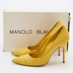 Pre Owned Manolo Blahnik Yellow Suede Pointed Toe BB Pumps Size 37