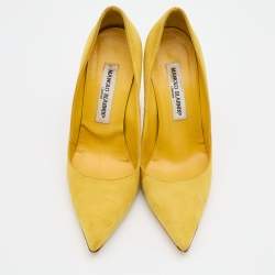 Pre Owned Manolo Blahnik Yellow Suede Pointed Toe BB Pumps Size 37
