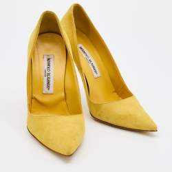 Pre Owned Manolo Blahnik Yellow Suede Pointed Toe BB Pumps Size 37