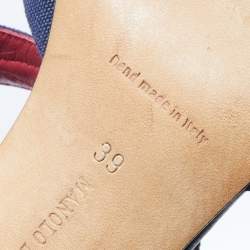 Pre Owned Manolo Blahnik Navy Blue Canvas Button Detail Slingback Sandals Size 39