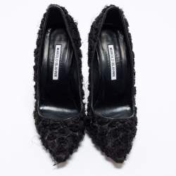 Pre Owned Manolo Blahnik Black Floral Fabric Pointed Toe Pumps Size 39