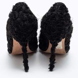 Pre Owned Manolo Blahnik Black Floral Fabric Pointed Toe Pumps Size 39