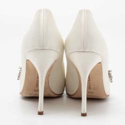 Pre Owned Manolo Blahnik White Satin Shufti Jewel Embellished Pumps Size 40.5