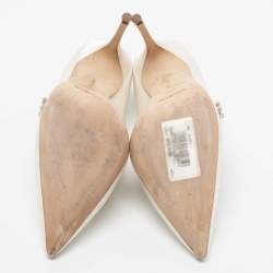 Pre Owned Manolo Blahnik White Satin Shufti Jewel Embellished Pumps Size 40.5