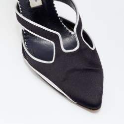 Pre Owned حذاء كعب عالي مانولو بلانيك جلد وساتان فضي/أسود قصات مفرغة مقاس 40.5