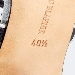 Pre Owned حذاء كعب عالي مانولو بلانيك جلد وساتان فضي/أسود قصات مفرغة مقاس 40.5