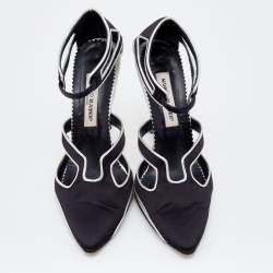 Pre Owned حذاء كعب عالي مانولو بلانيك جلد وساتان فضي/أسود قصات مفرغة مقاس 40.5