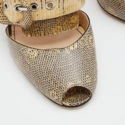 Pre Owned Manolo Blahnik Beige Lizard Buckle Slides Size 38