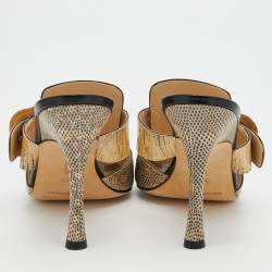 Pre Owned Manolo Blahnik Beige Lizard Buckle Slides Size 38