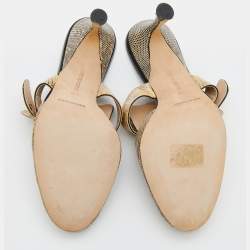Pre Owned Manolo Blahnik Beige Lizard Buckle Slides Size 38