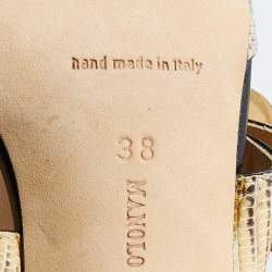 Pre Owned Manolo Blahnik Beige Lizard Buckle Slides Size 38