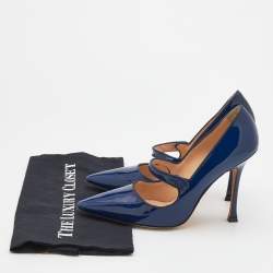 Pre Owned Manolo Blahnik Deep Blue Patent Leather Pumps Size 39